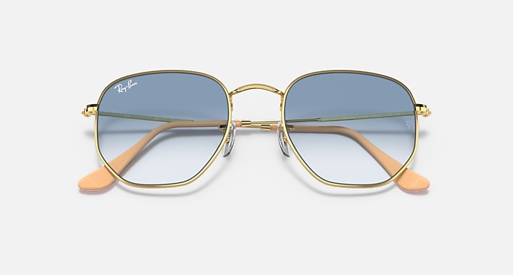Ray-Ban HEXAGONAL Gold w/ Light Blue Gradient
