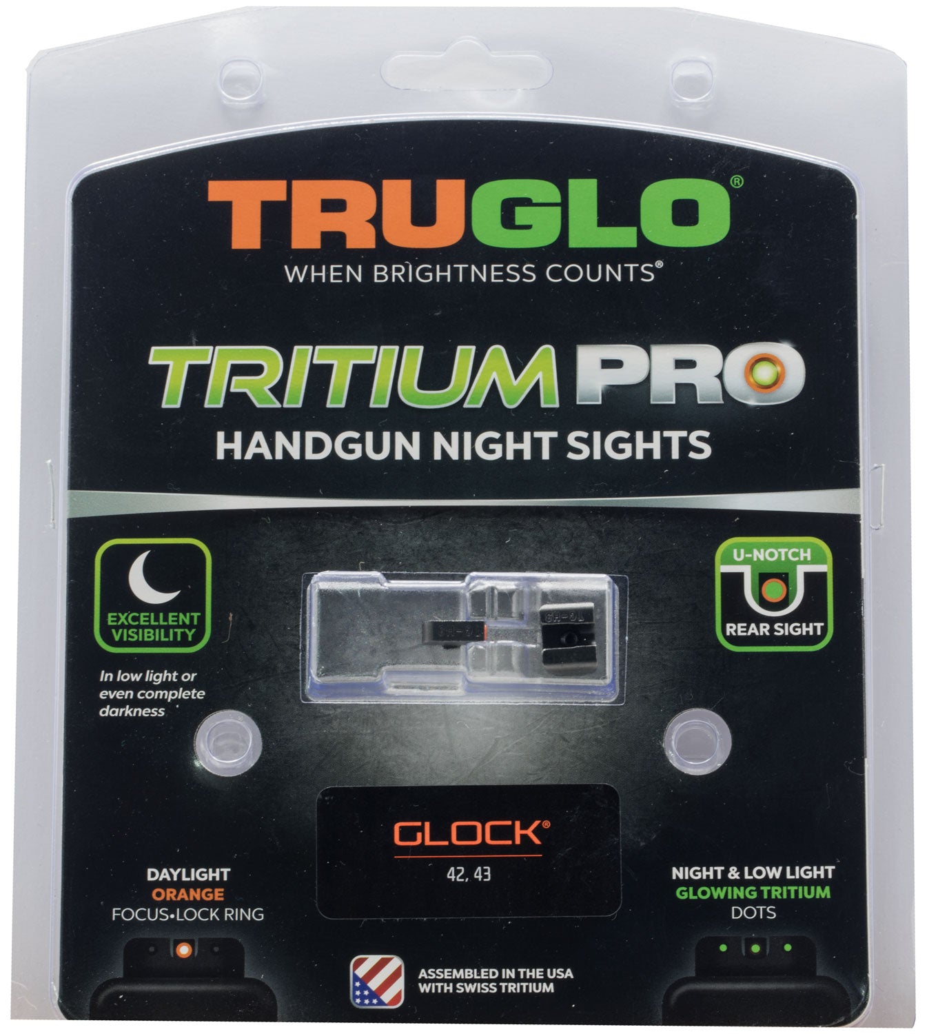 TruGlo S&W M&P Series/ SD9 SD40 Tritium Pro Black / Green Tritium Orange Outline Front Sight Green Tritium Rear Sight