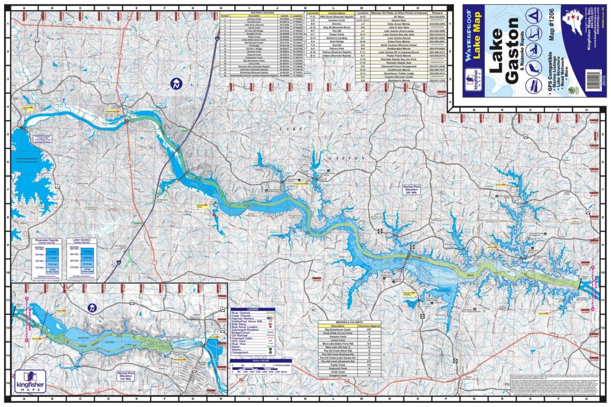 Kingfisher 1206 Waterproof Map Lakes Gaston & Roanoke Rapids, NC &