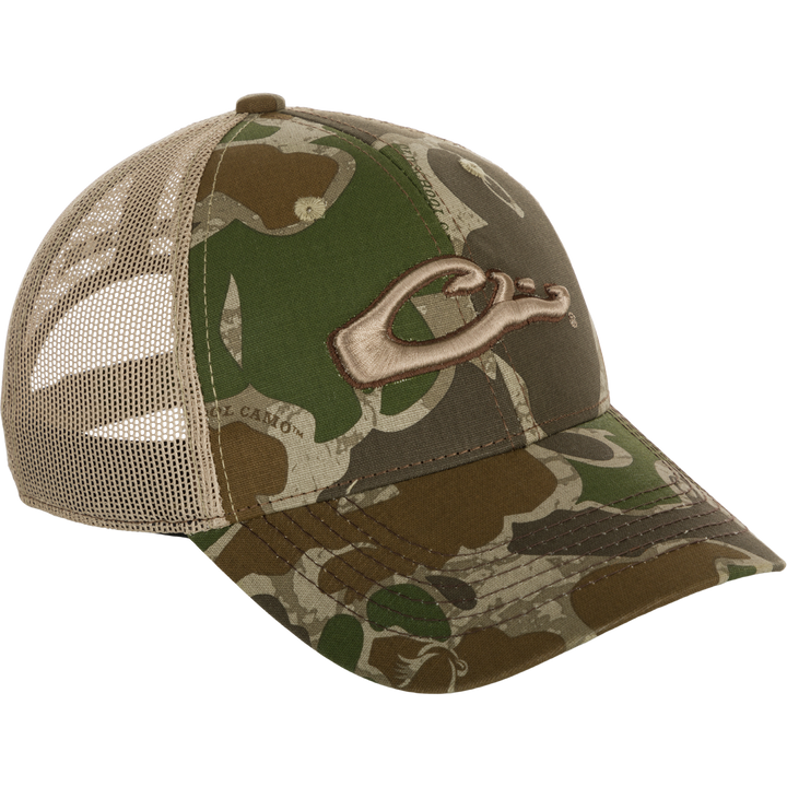 Drake 6 Panel Camo Mesh Back Cap Old School Green OSFM