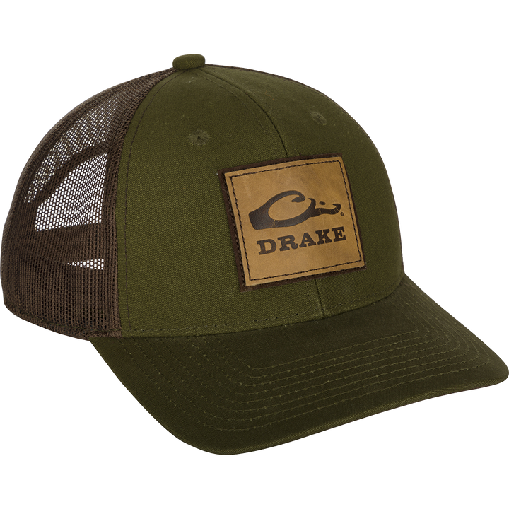 Drake Leather Patch Mesh Back Cap Olive OSFM