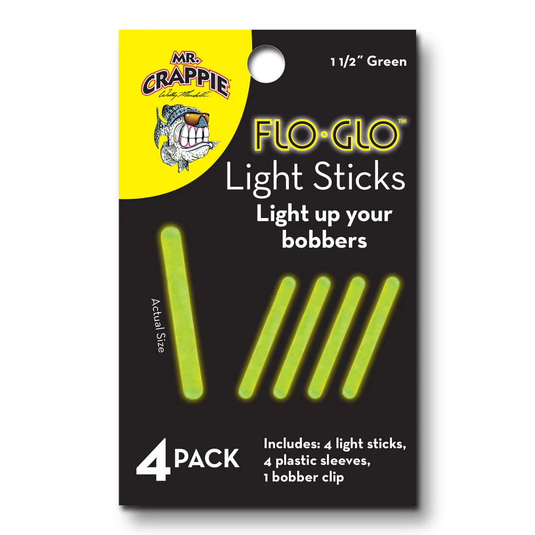 Mr. Crappie FGS437-4G Flo Glo Light Sticks 1-1/2" Green 4Pk