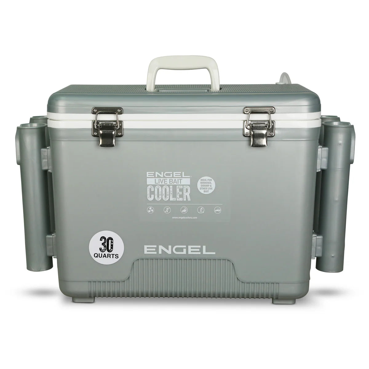 Engel Live Bait Cooler Silver RH W Net, SS Hinge, AP4 Pump