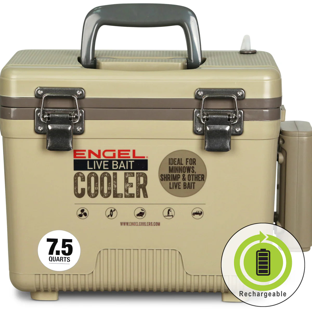 Engel Live Bait Cooler Tan W/ Net, SS Hinge, AP3 Pump additional view 2
