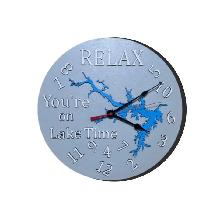Relax You're On Lake Time Gray Clock 13"