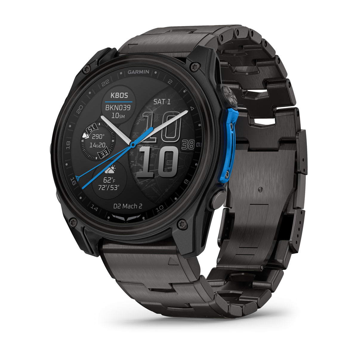 Garmin D2 Mach 2 Aviation Smartwatch - Carbon Gray DLC Titanium with Vented Titanium Bracelet