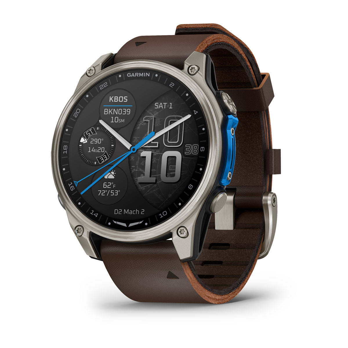 Garmin D2 Mach 2 Aviation Smartwatch - Titanium with Oxford Brown Leather Band
