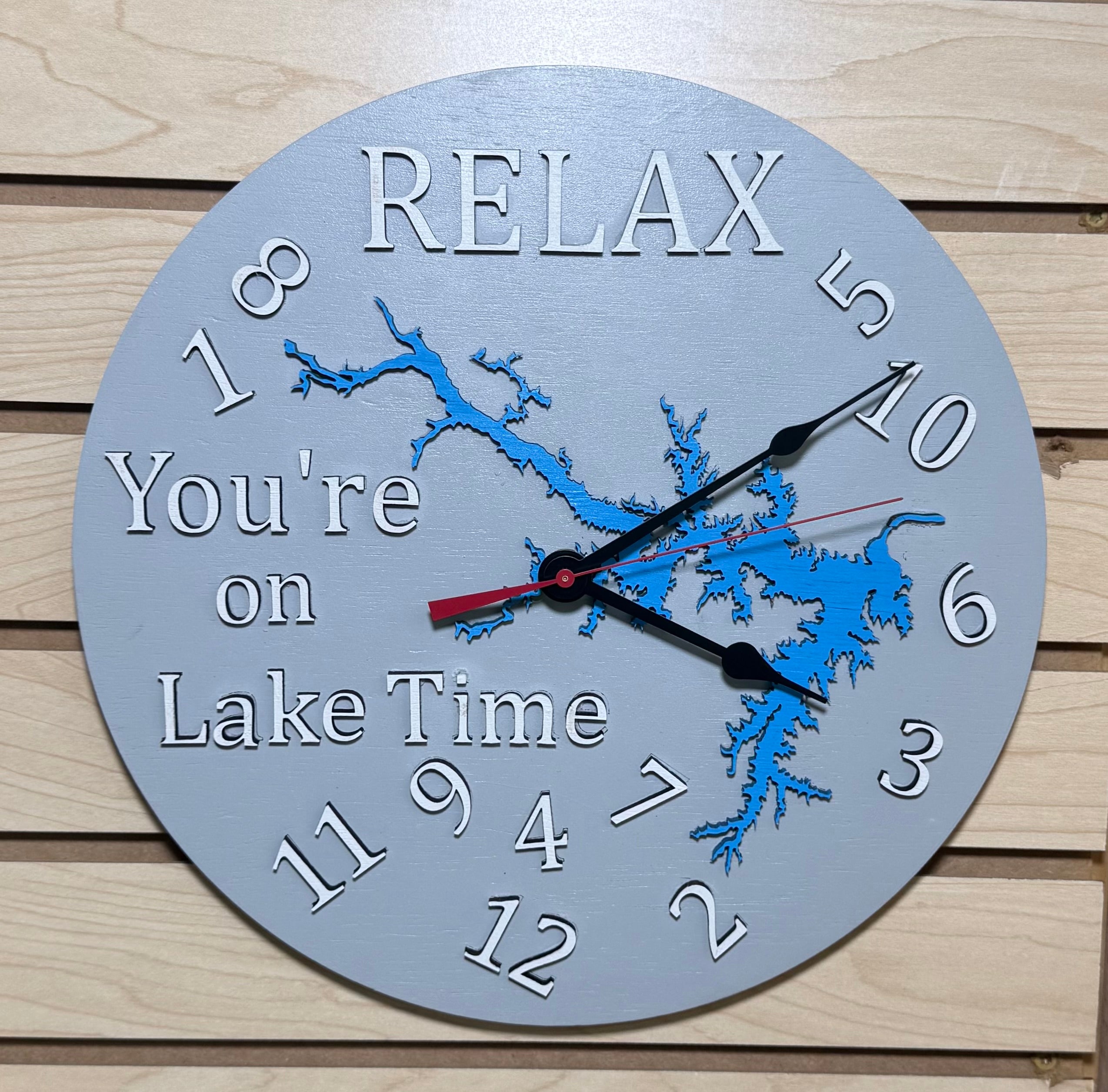 Relax You're On Lake Time Gray Clock 13"