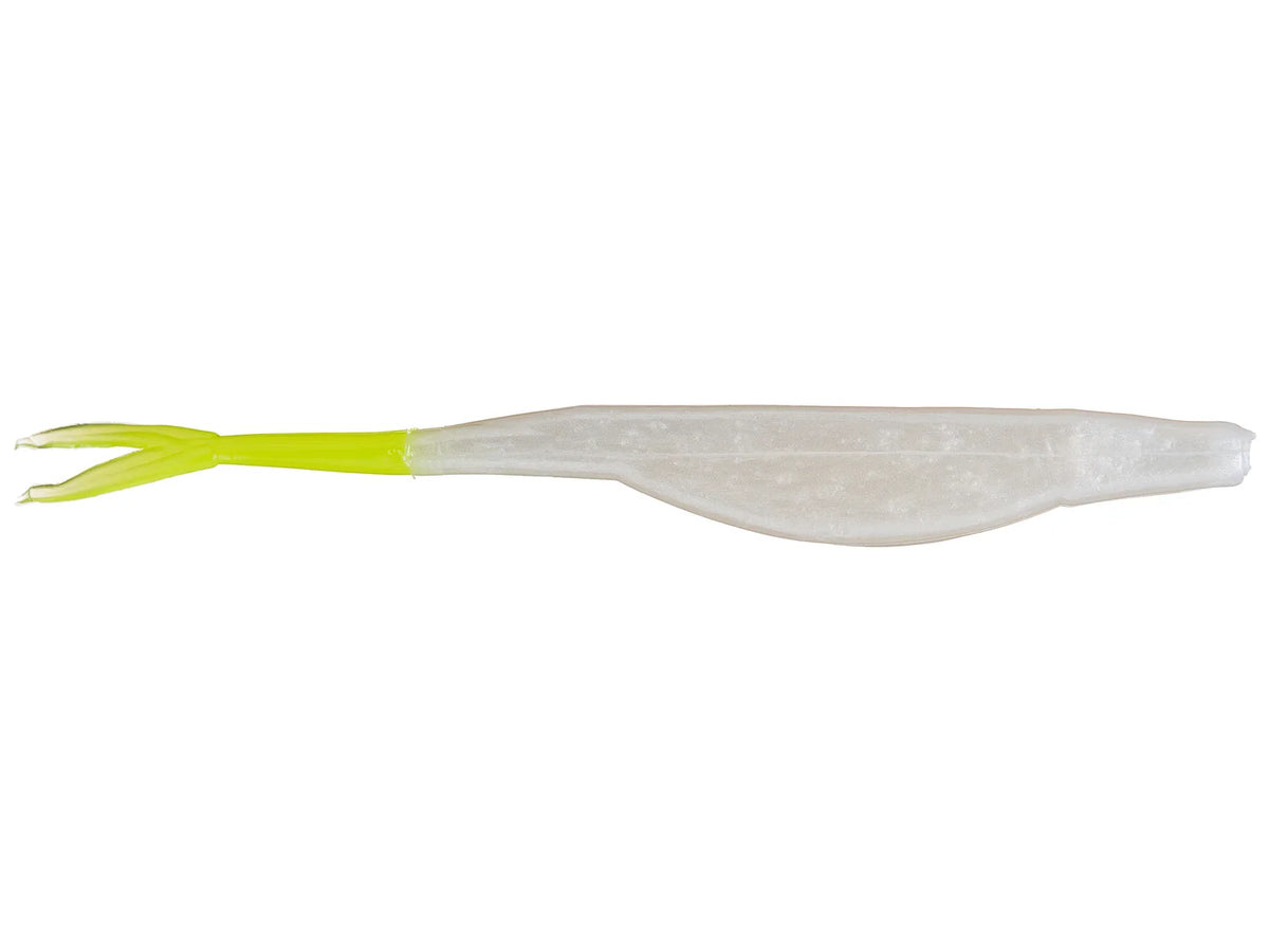 Zoom Super Fluke 5.25" soft plastic soft jerkbait in Pearl Chartreuse Tail