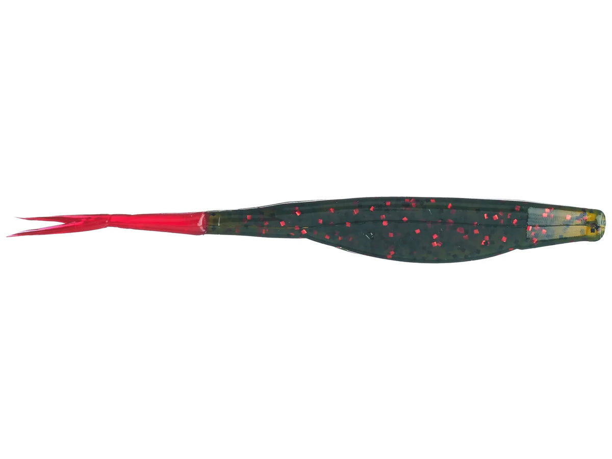Zoom Super Fluke 5.25" soft plastic soft jerkbait in Avocado Red Tail