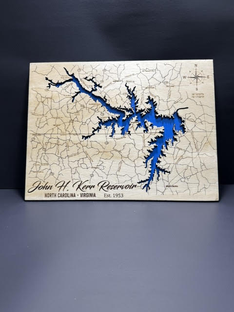 2 Layer John H Kerr Reservoir Wood Map16x12
