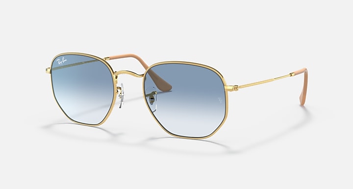 Ray-Ban HEXAGONAL Gold w/ Light Blue Gradient