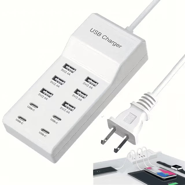 Multi-USB Charging Station For Garmin Alpha Handhelds & Collars 10-Port (6 USB-A + 4 USB-C)