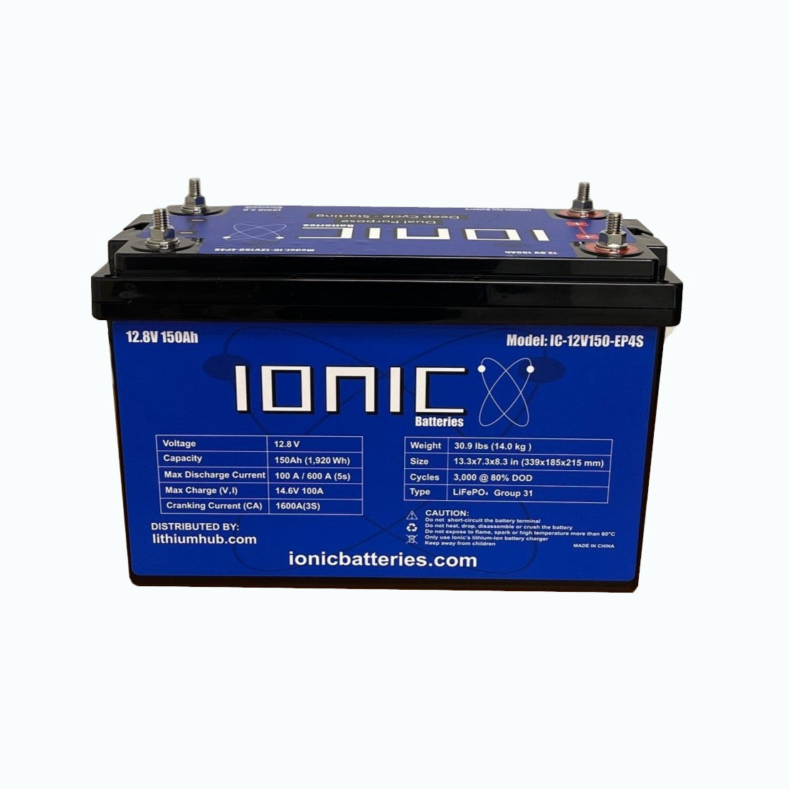 Ionic Lithium 12V 150Ah Dual Purpose Starter (1600 CA) + LiFePO4 Deep Cycle Battery