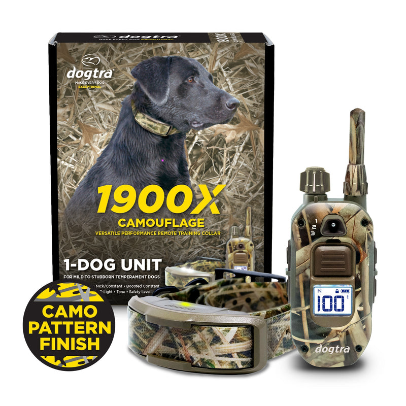 Dogtra 1900X Camouflage remote dog training e-collar system with transmitter, collar receiver and packaging