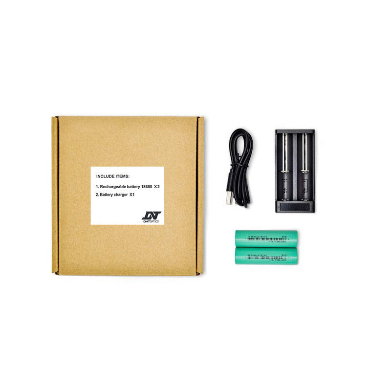 DNT 18650 battery pack with two flat top batteries and charger