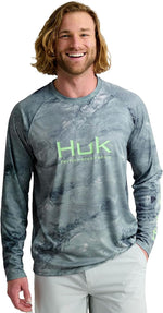 Huk Mens Pursuit Mossy Oak Printed Ls Crew