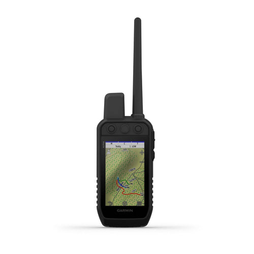 Garmin Alpha 300 GPS dog tracking and training handheld with 3.5-inch color touchscreen, 6-button design, and VHF antenna — tracks up to 20 dogs from 9 miles away