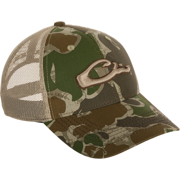 Drake 6 Panel Camo Mesh Back Cap Old School Green OSFM