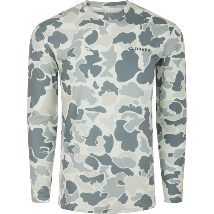 Drake Performance Crew Camo Print LS Old School Grey