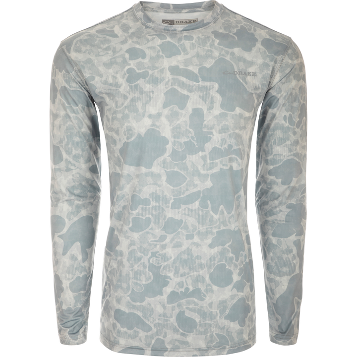 Drake Performance Crew Camo Print LS Old School Quarry Digital