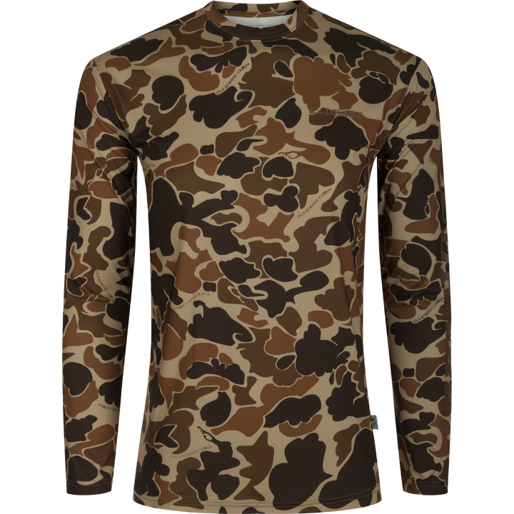Drake Youth Performance Crew Camo Print LS Old School