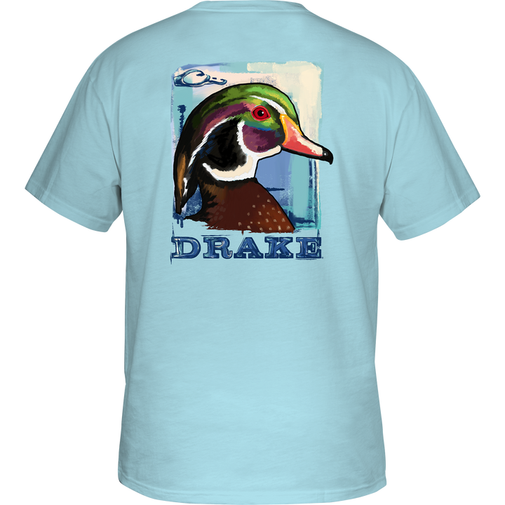 Drake Watercolor Wood Duck Cotton T SS Cameo Blue