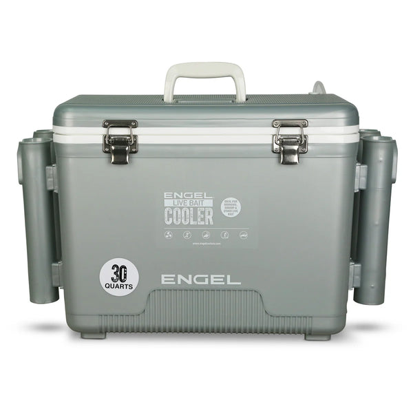 Engel Live Bait Cooler Silver RH W Net, SS Hinge, AP4 Pump