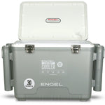 Engel Live Bait Cooler Silver RH W Net, SS Hinge, AP4 Pump