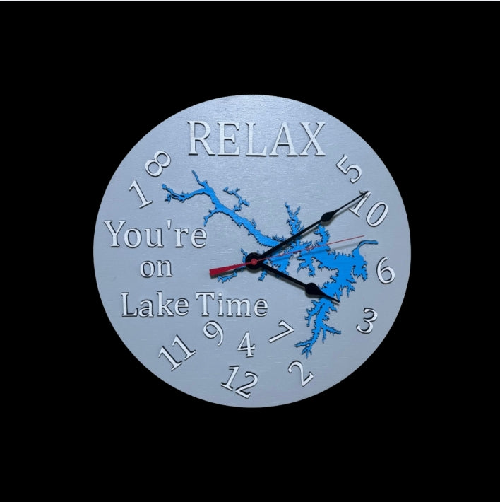 Relax You're On Lake Time Gray Clock 13"