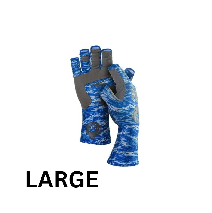 Fish Monkey Guide Glove Half Fgr L Blue Water Camo