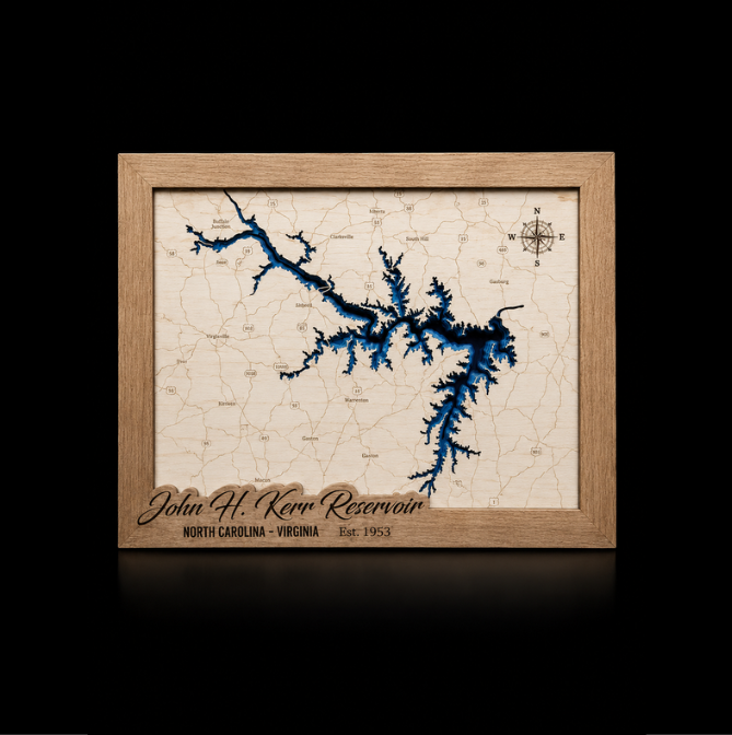 John H Kerr Reservoir Wood Map 16X21 7 Layer