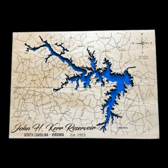 2 Layer John H Kerr Reservoir Wood Map16x12