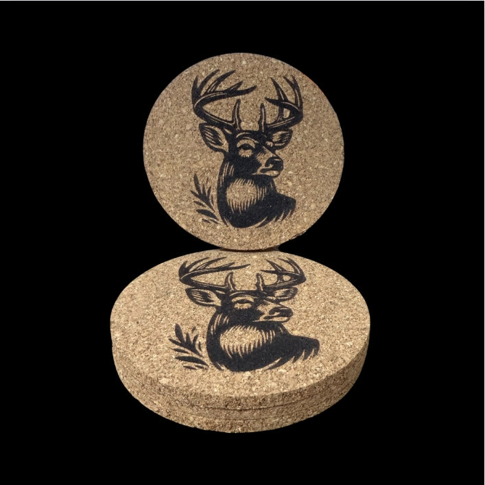 Cork Coasters 4 PK Buck