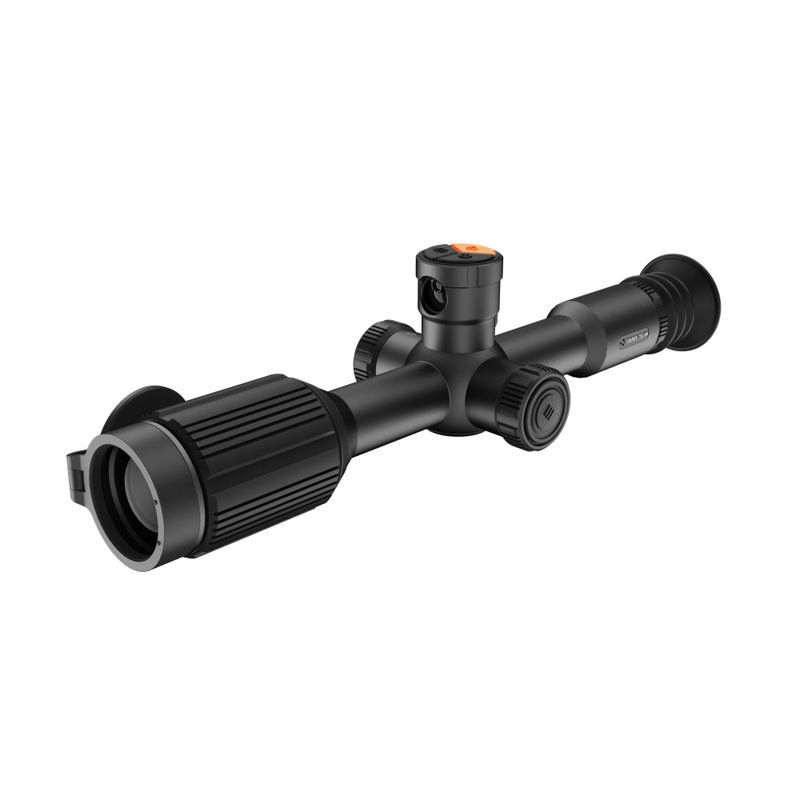 RIX TOURER T50 4K digital day and night vision riflescope, three-quarter view with objective lens and lens cap