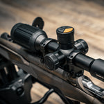 RIX TOURER T50 4K night vision scope mounted on a bolt-action rifle, close-up of turret and control buttons
