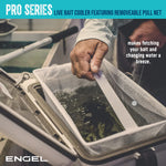 Engel Live Bait Cooler Tan RH W Net, SS Hinge, AP4 Pump