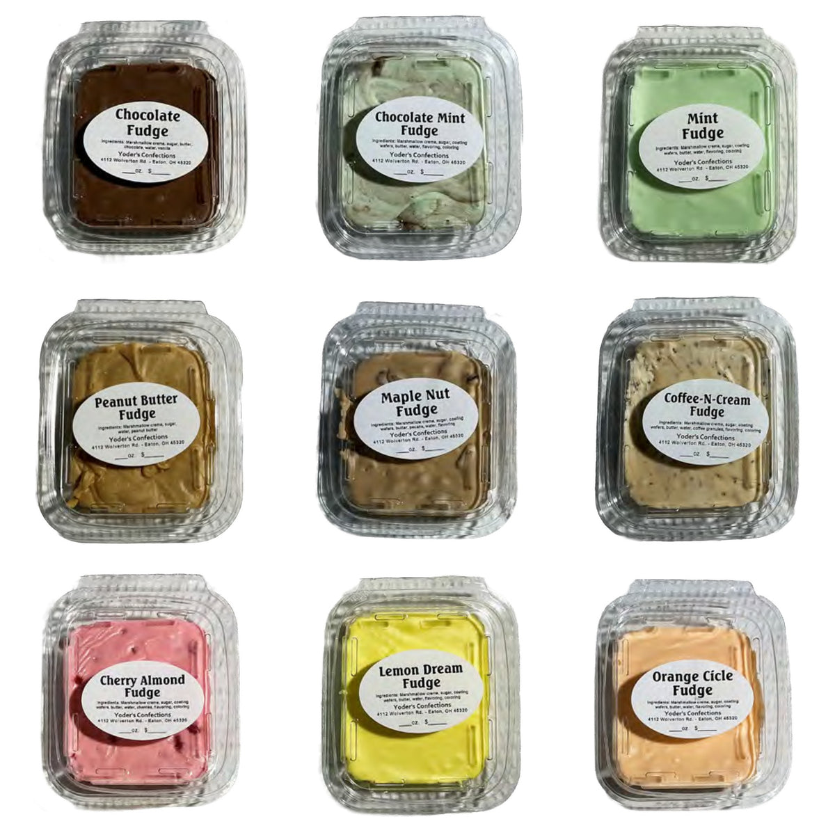 Yoder Homemade Fudge, all 9 flavors