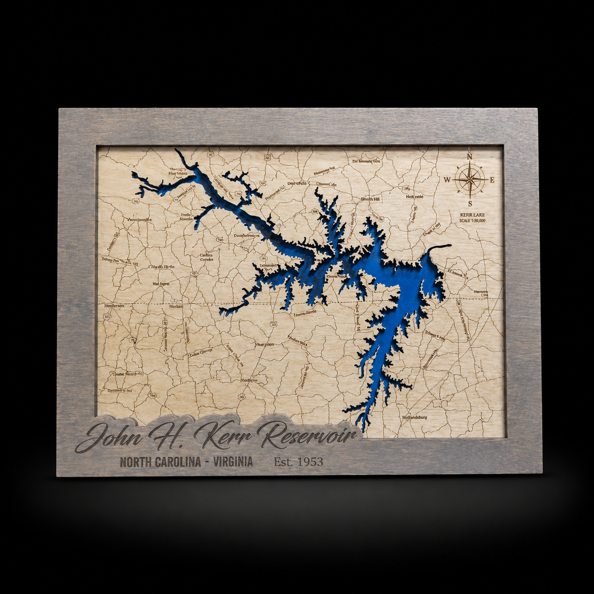 3 Layer Kerr Lake Map 12X16 Gray