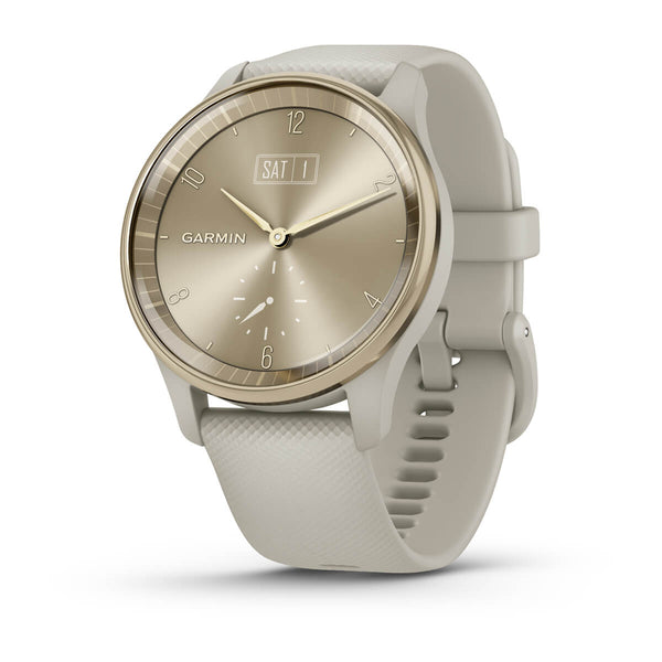 Garmin Vivomove Trend Hybrid Smartwatch - Cream Gold/French Gray Silicone