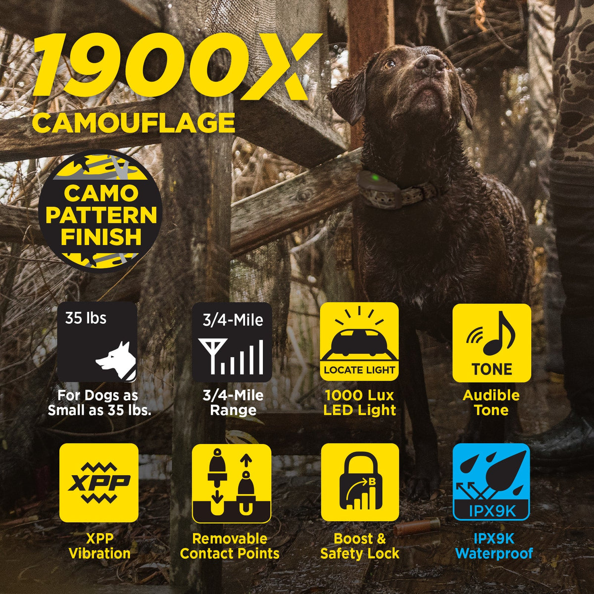 Dogtra 1900X camo e-collar transmitter and IPX9K waterproof collar receiver with LED light