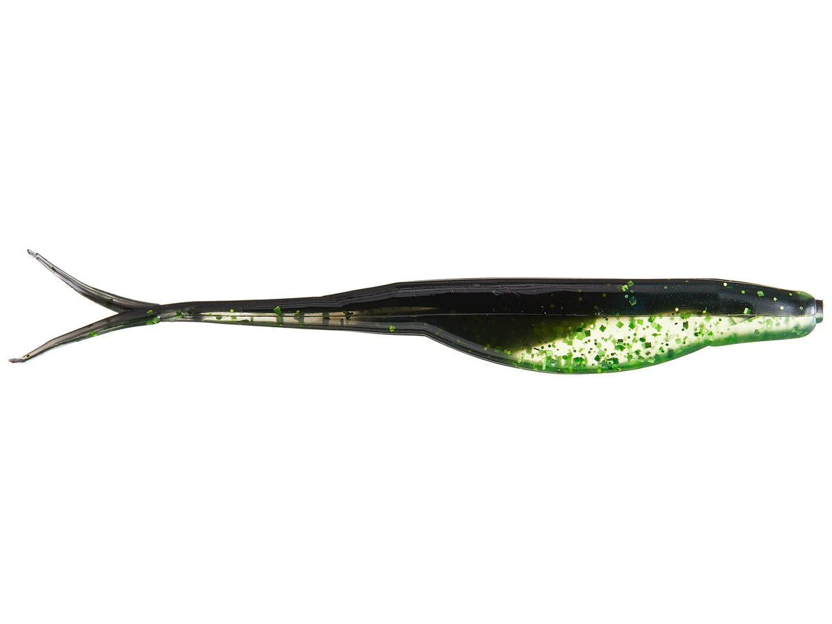 Zoom Super Fluke 5.25" soft plastic soft jerkbait in Midnight Chartreuse