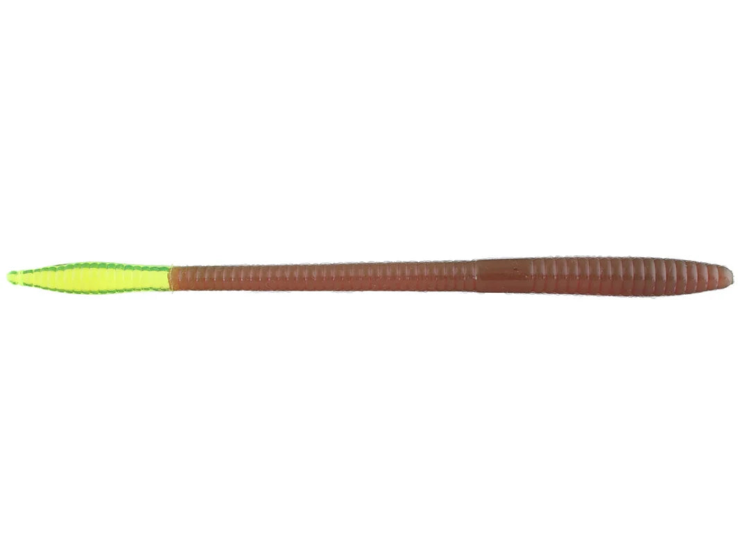 Zoom Trick Worm 6.5" soft plastic worm in Motor Oil Chartreuse Tail