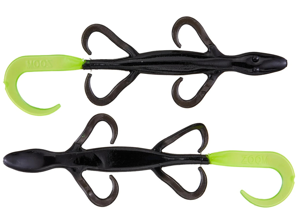 Zoom Lizard 6" soft plastic lizard in Black Chartreuse Tail