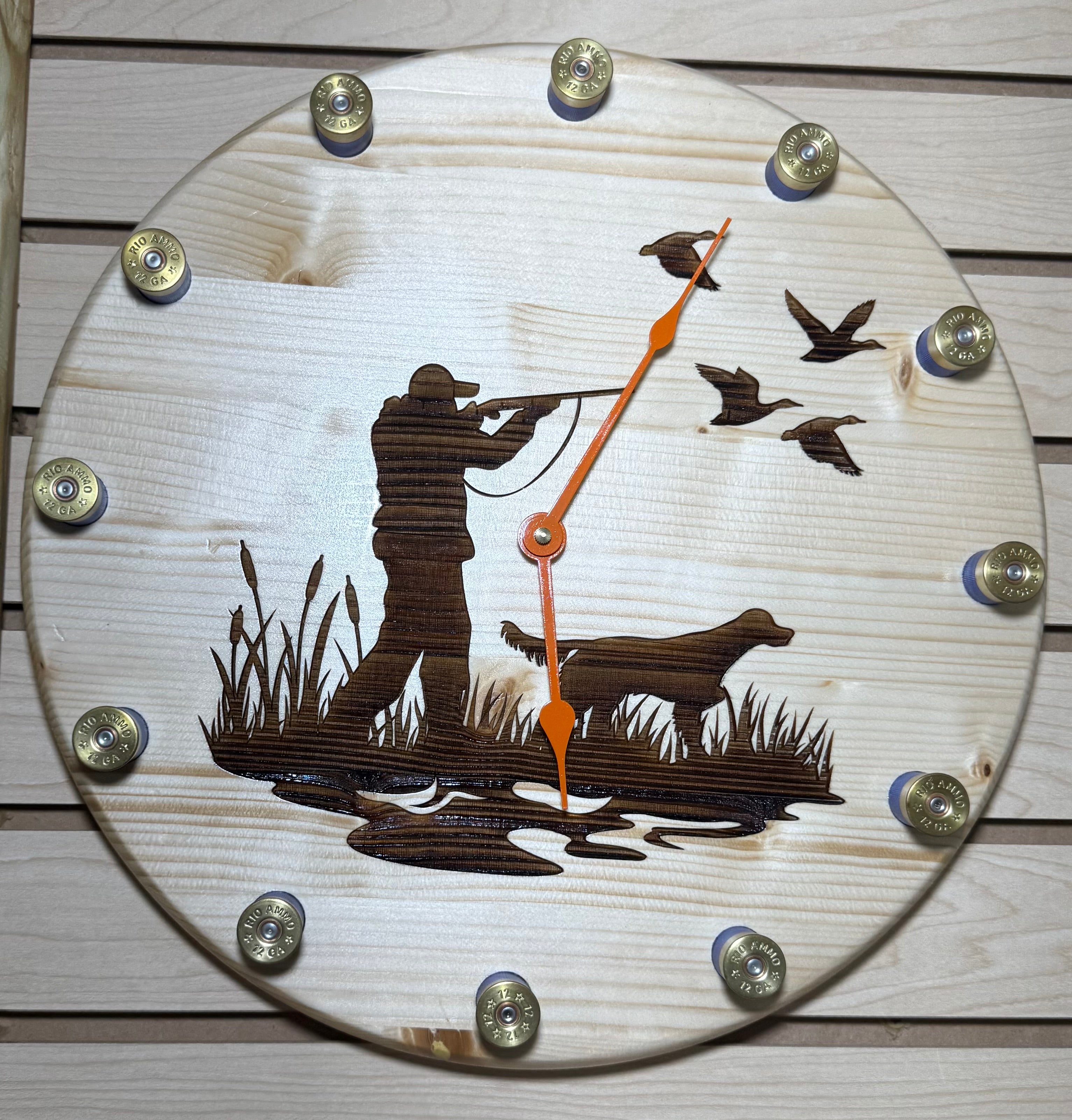 Shotgun Shell Duck Hunter Clock 15"