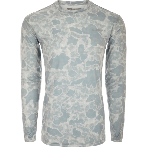 Drake Performance Crew Camo Print LS Old School Quarry Digital