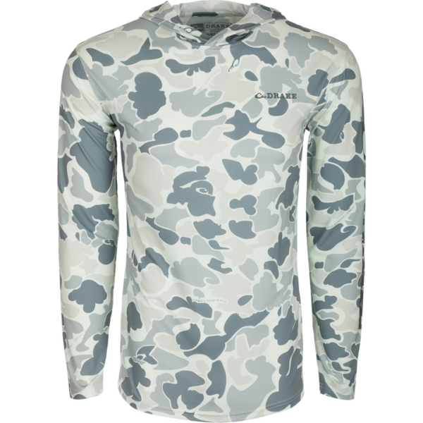 Drake Performance Hoodie Camo Print LS Old School Grey