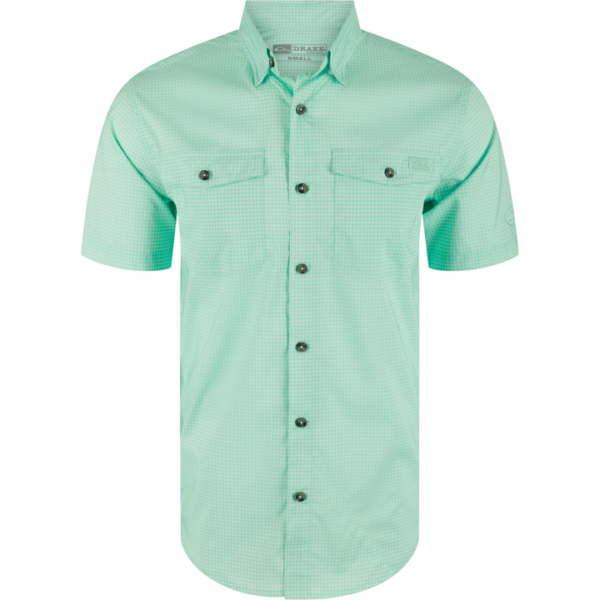 Drake Frat BD Gingham Check Shirt SS Beach Glass Tonal
