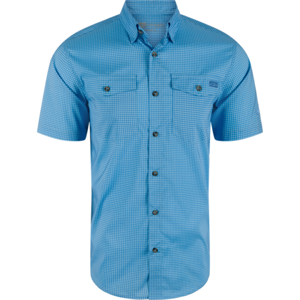 Drake Frat BD Gingham Check Shirt SS Marina Blue Tonal